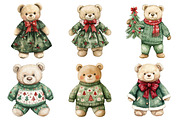 Watercolor Christmas Teddy Bear Clip, a Seasonal Illustration by CitraGraphics (Thumbnail 2 of 7)