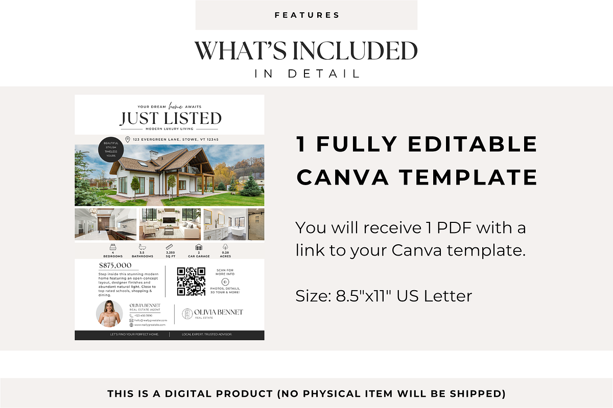 Real Estate Just Listed Flyer Canva, a Flyer Template by BrandhavenStudio (Photo 5 of 11)