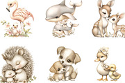 Mom and Baby Animals Clipart Bundle, an Animal Illustration by Designking (Thumbnail 3 of 5)