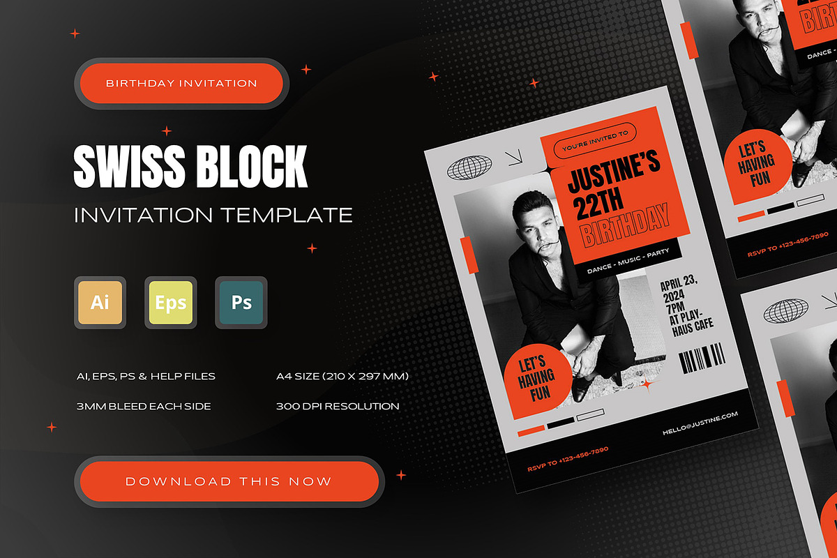 Swiss Block - Birthday Invitation, an Invitation Template by StreaksideStd (Photo 1 of 3)