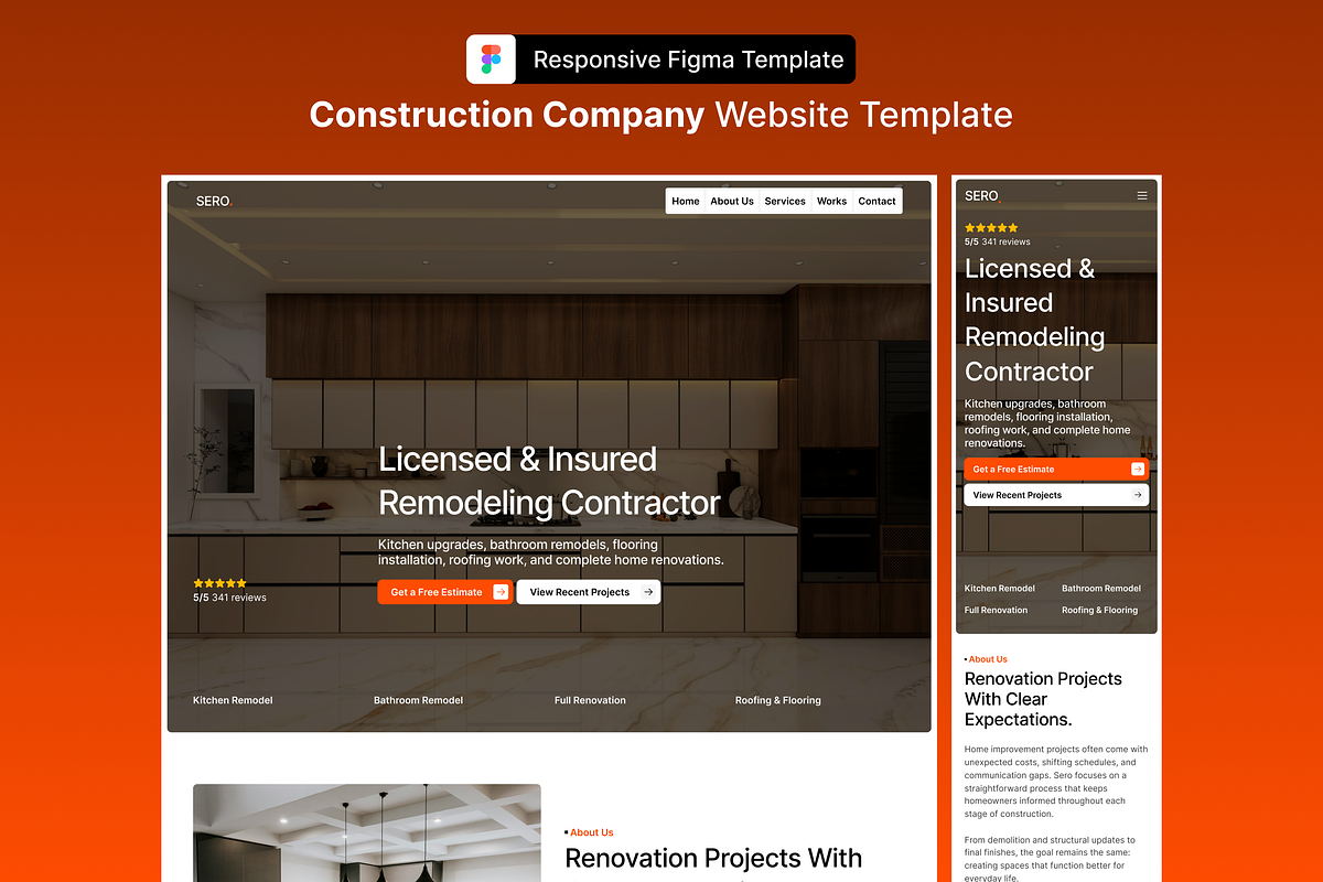 Construction Company Figma Template, an UI Kit Template by Rozepaars Design (Photo 1 of 8)