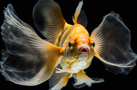 Goldfish swimming in water on black