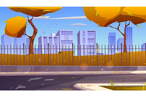 City Skyline, Autumn Background With