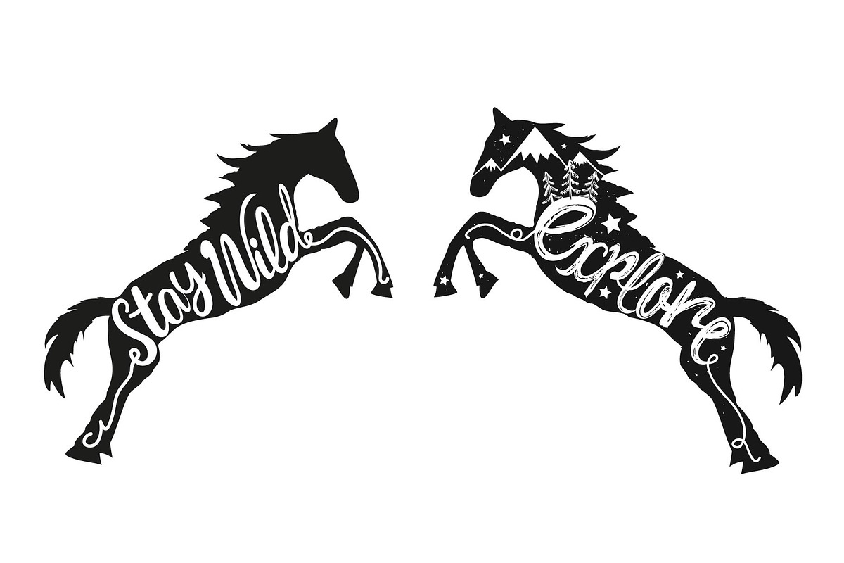 Wild horses set. 5 typography poster, an Animal Illustration by JULYMILKS (Photo 4 of 4)