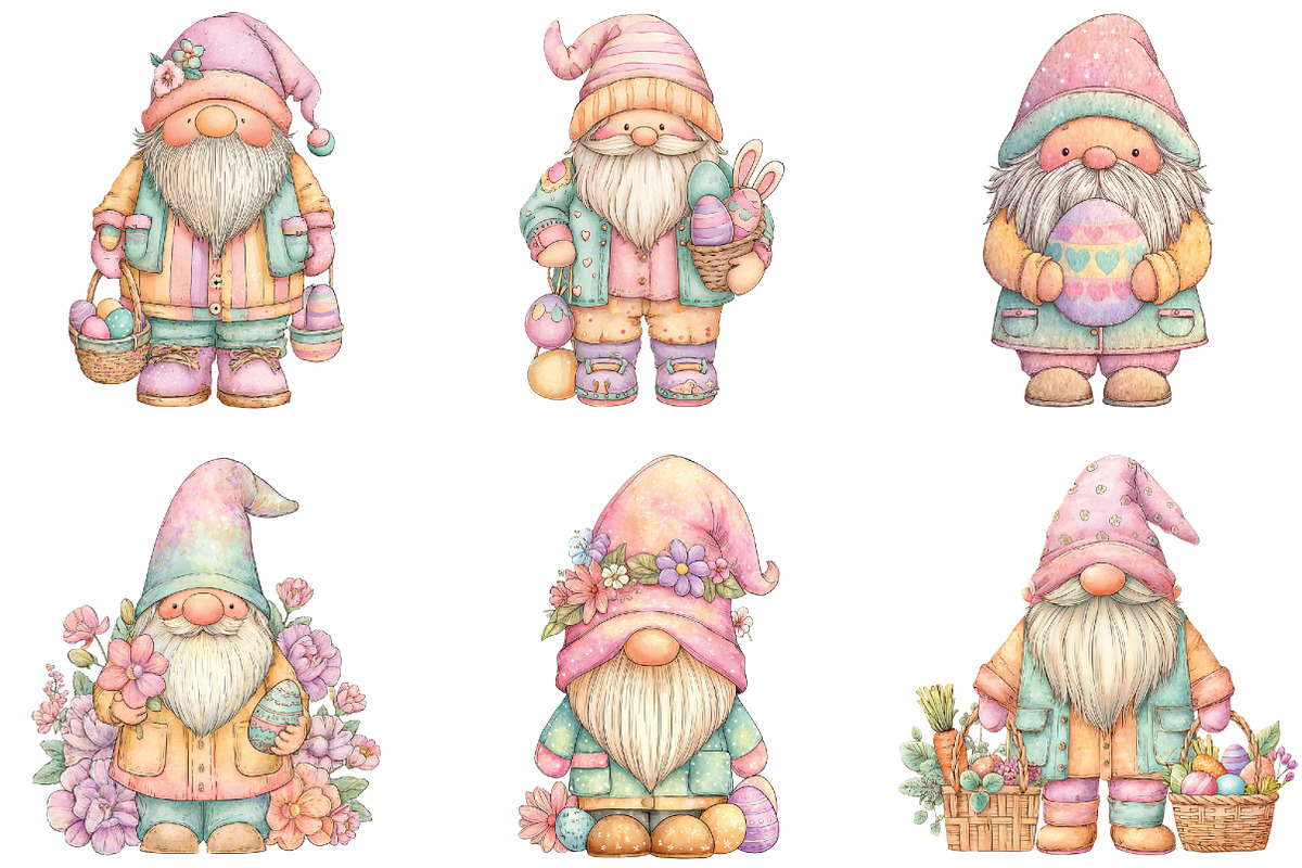 Watercolor Easter Gnome Clipart, an Illustration by CraftArtStudio (Photo 2 of 6)