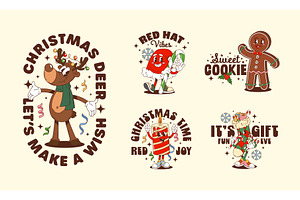 Christmas groovy character stickers, a Seasonal Illustration by Buch&Bee