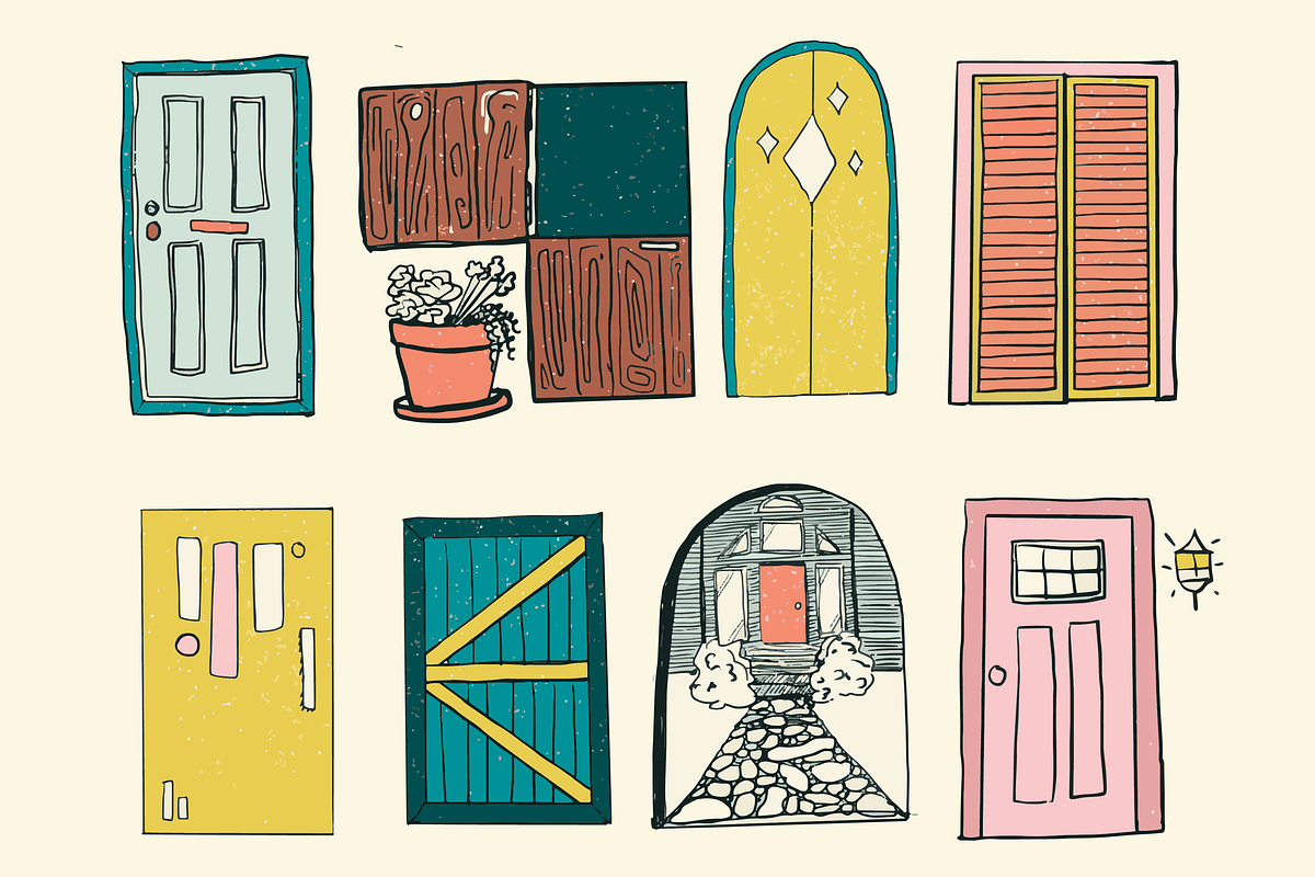 9 Cute Vector Door Illustrations, a Decorative Illustration by Charmellow (Photo 2 of 4)