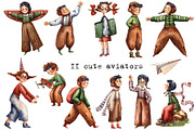 Aviators - Watercolor Clipart Set, a Texture Illustration by Mashamashastu (Thumbnail 2 of 13)