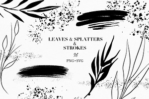 Leaves Splatters Strokes SVG Clipart