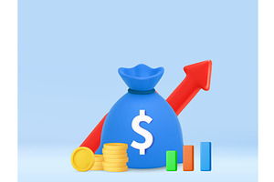 3D Money Bag with Growth Arrow and, a Finance Illustration by ModVector