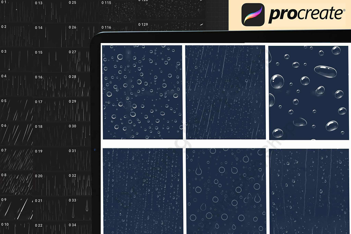 150 Procreate Rain Textures Brushes, a Brush Add-On by DrawingStoryShop (Photo 4 of 6)