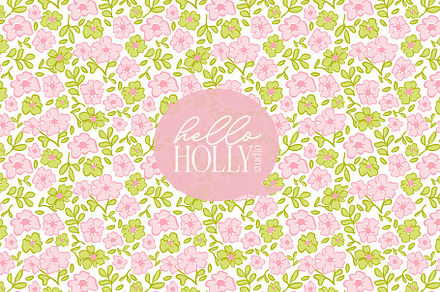 Pink Green Ditzy Floral Seamless