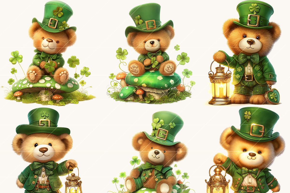 St. Patrick Teddy Bear Clipart, a Seasonal Illustration by BusyDaydesign (Photo 4 of 8)