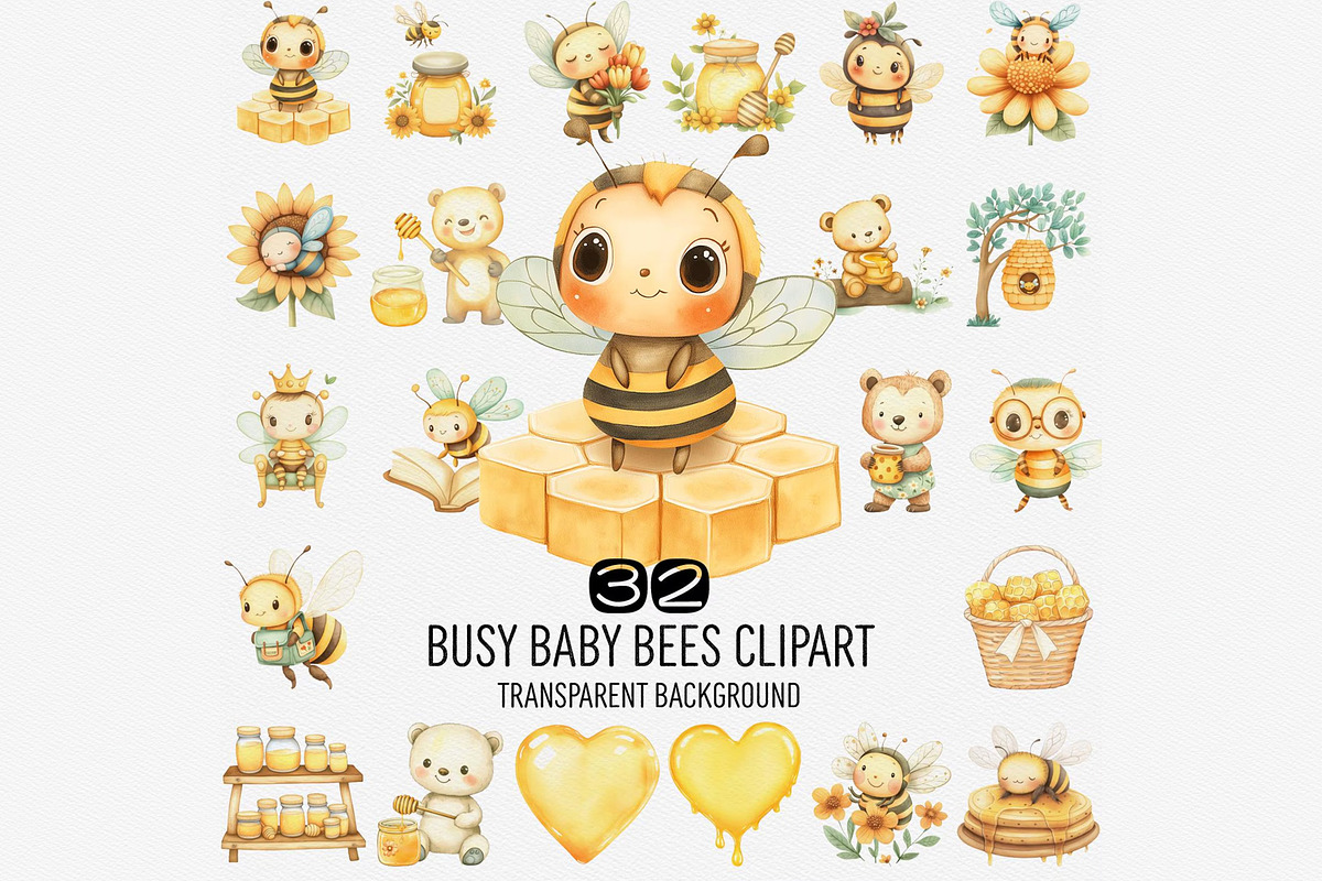 Busy Baby Bees Clipart PNG, an Animal Illustration by DesignRocket (Photo 1 of 7)