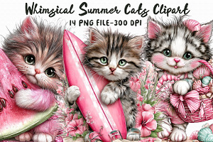 Whimsical Summer Cats Clipart, an Illustration by Libby Wishes