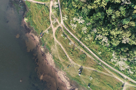 Aerial view of Lake along the forest by drone. Landscape and nat, a Nature Photo by Ministocker