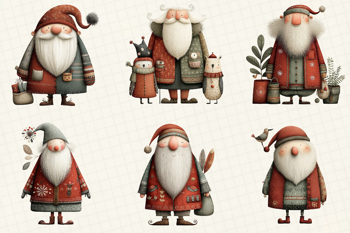 Quirky Primitive Santa Clipart, an Illustration by DreamCafeArt (Photo 3 of 6)