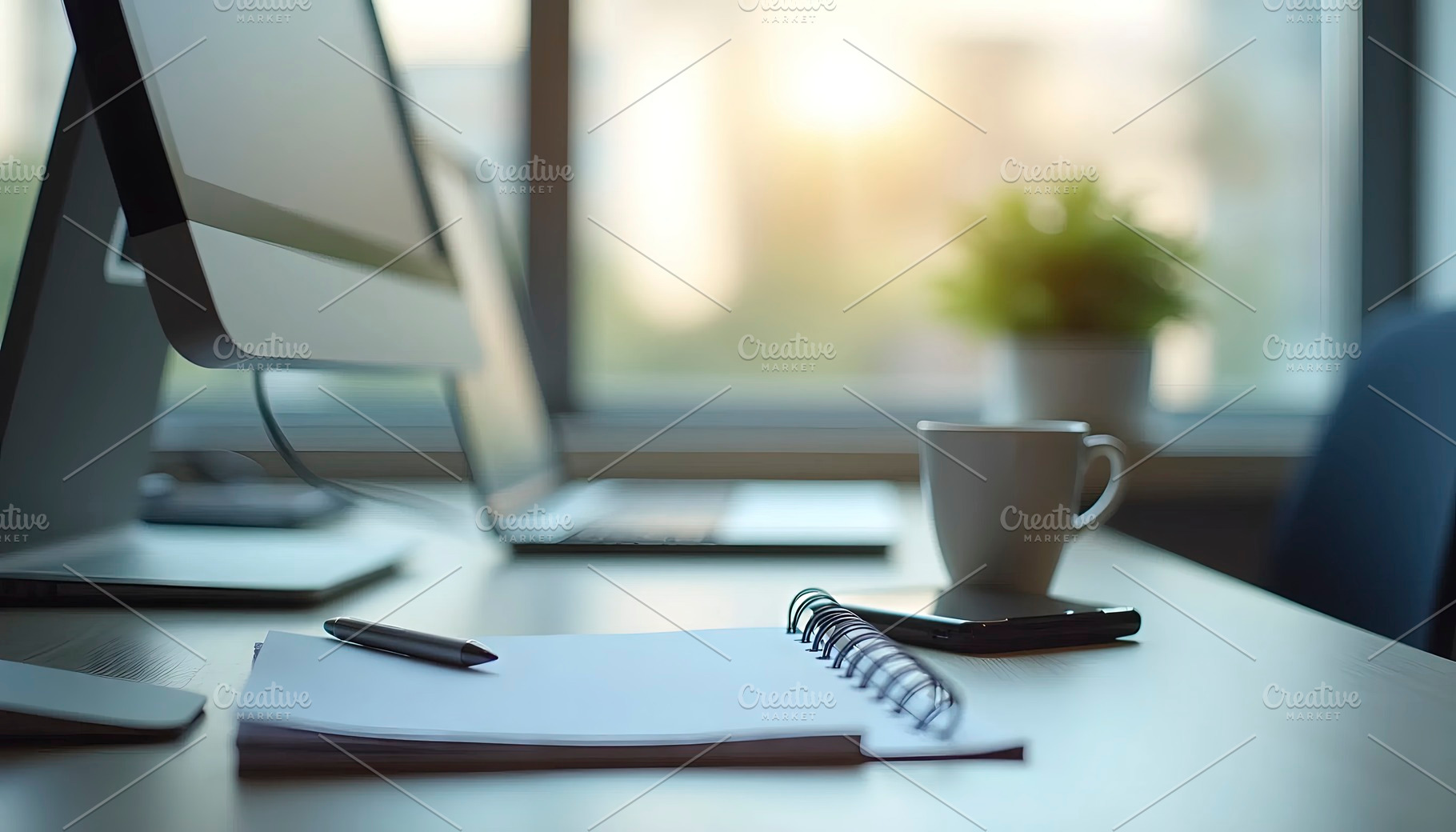 Modern Office Workspace With Compute, a Photo by LOGOCREATIVE