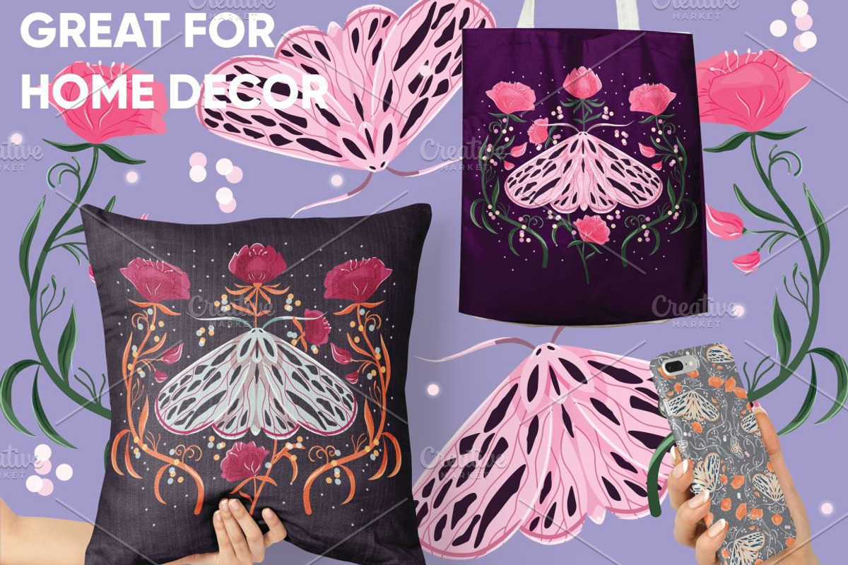 Moths 2, graphics & seamless pattern, a Pattern Graphic by Blue Lela Design (Photo 4 of 5)