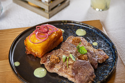 Grilled pork with potato gratin
