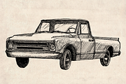 American Classic Car Pickup Drawings, an Illustration by Doggy Days (Thumbnail 4 of 9)