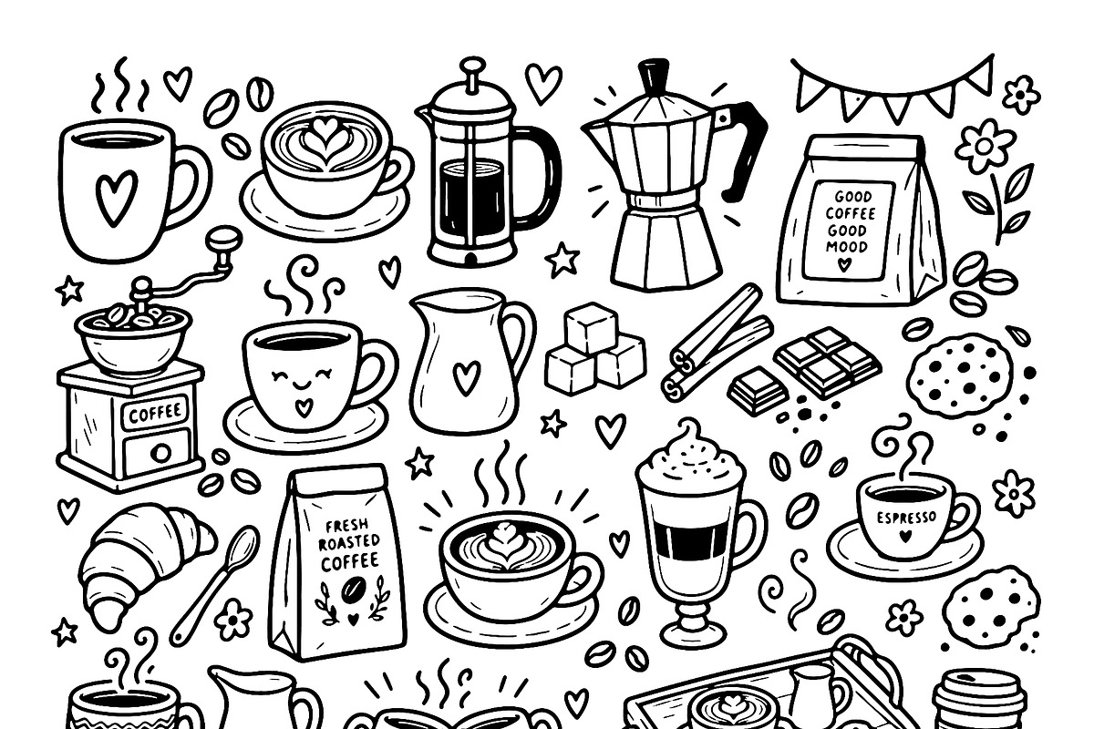 Cute doodle cartoon coffee shop, a Food Illustration by Voodz_shop (Photo 3 of 3)