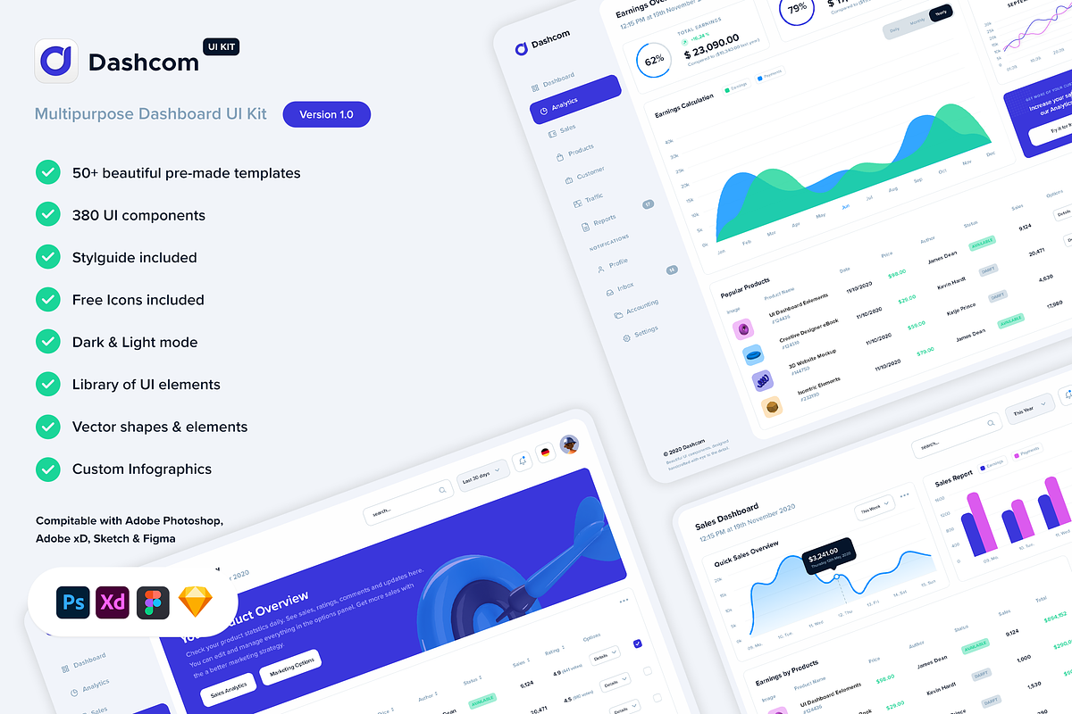 Dashcom - Dashboard UI Kit, a Templates & Theme by KL-Webmedia (Photo 1 of 6)