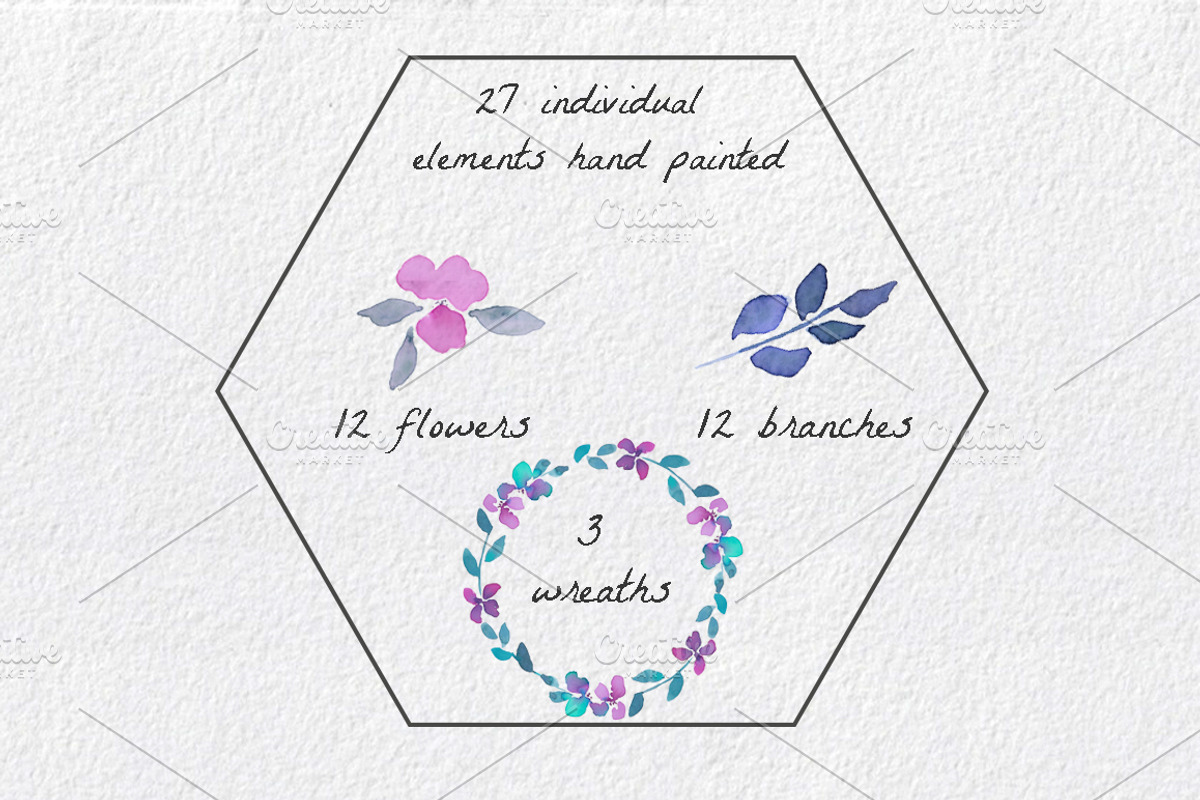 Abstract Flowers watercolor Clip art, an Illustration by MaraquelaStudio (Photo 2 of 7)