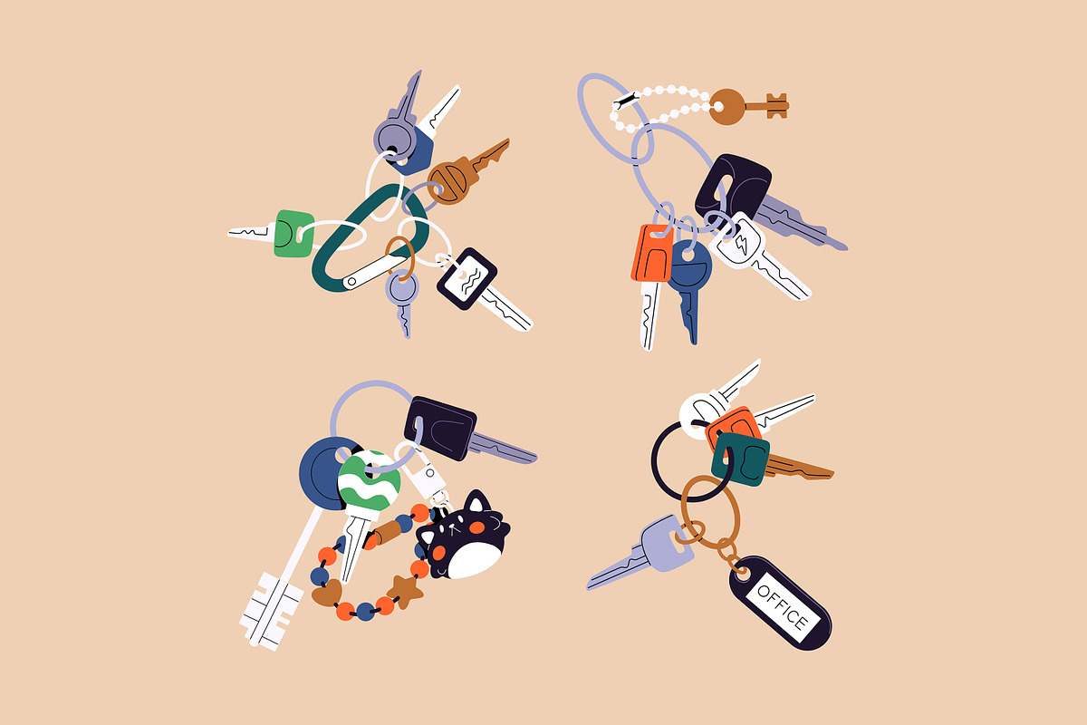 Key chains set + seamless patterns, an Object Illustration by PaperTrident (Photo 2 of 4)
