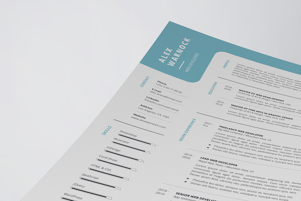 Clean Resume/CV Template, a Resume Template by Glassymart