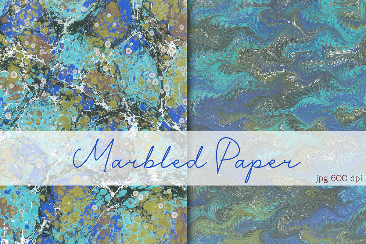 2 Hand Marbled Papers Blue Dreams, a Texture Graphic by Marblingdom (Photo 1 of 3)
