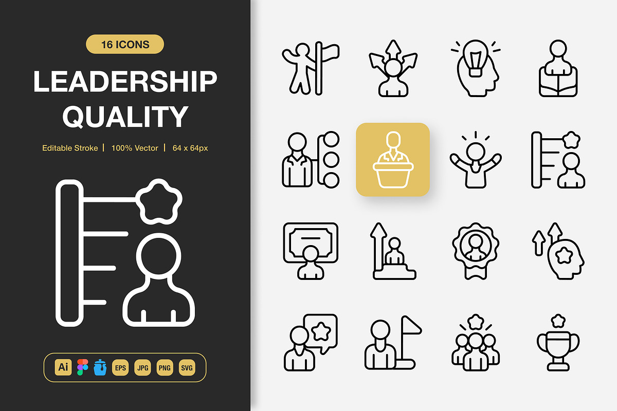 Leadership Quality Icons, an Outline Icon by Spacepixel Creative