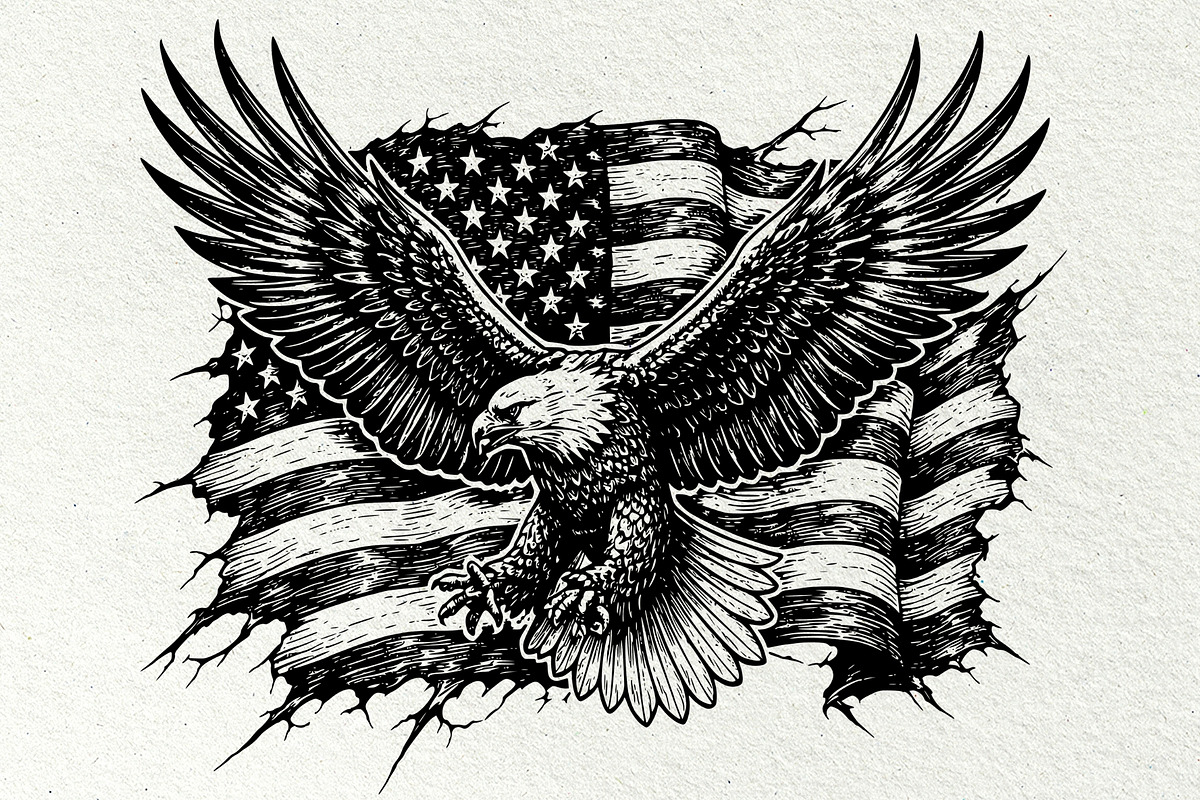 Patriotic Eagle Engraving Graphics, a Seasonal Illustration by DENIDigitalArtSudio (Photo 2 of 6)