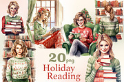 Holiday Reading Girls Clipart, a Person Illustration by GlamArtZhanna (Thumbnail 1 of 5)