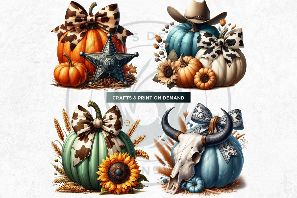 Fall Western coquette bow pumpkins, a Seasonal Illustration by ThatsDesignArt (Photo 8 of 10)