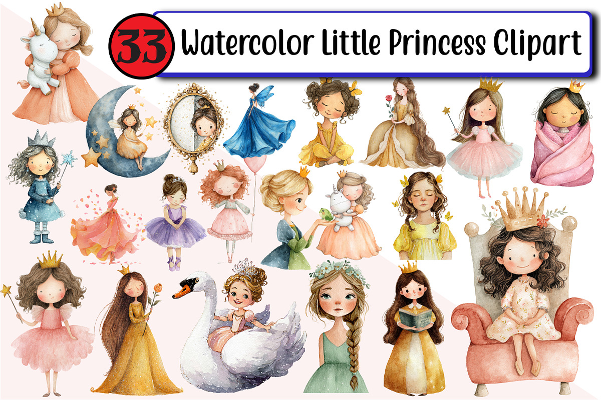 Watercolor Little Princess Clipart, an Illustration by Design Market (Photo 1 of 3)