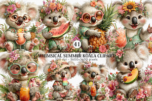 Whimsical Summer Koala Clipart PNG, an Illustration by Canvas Craft