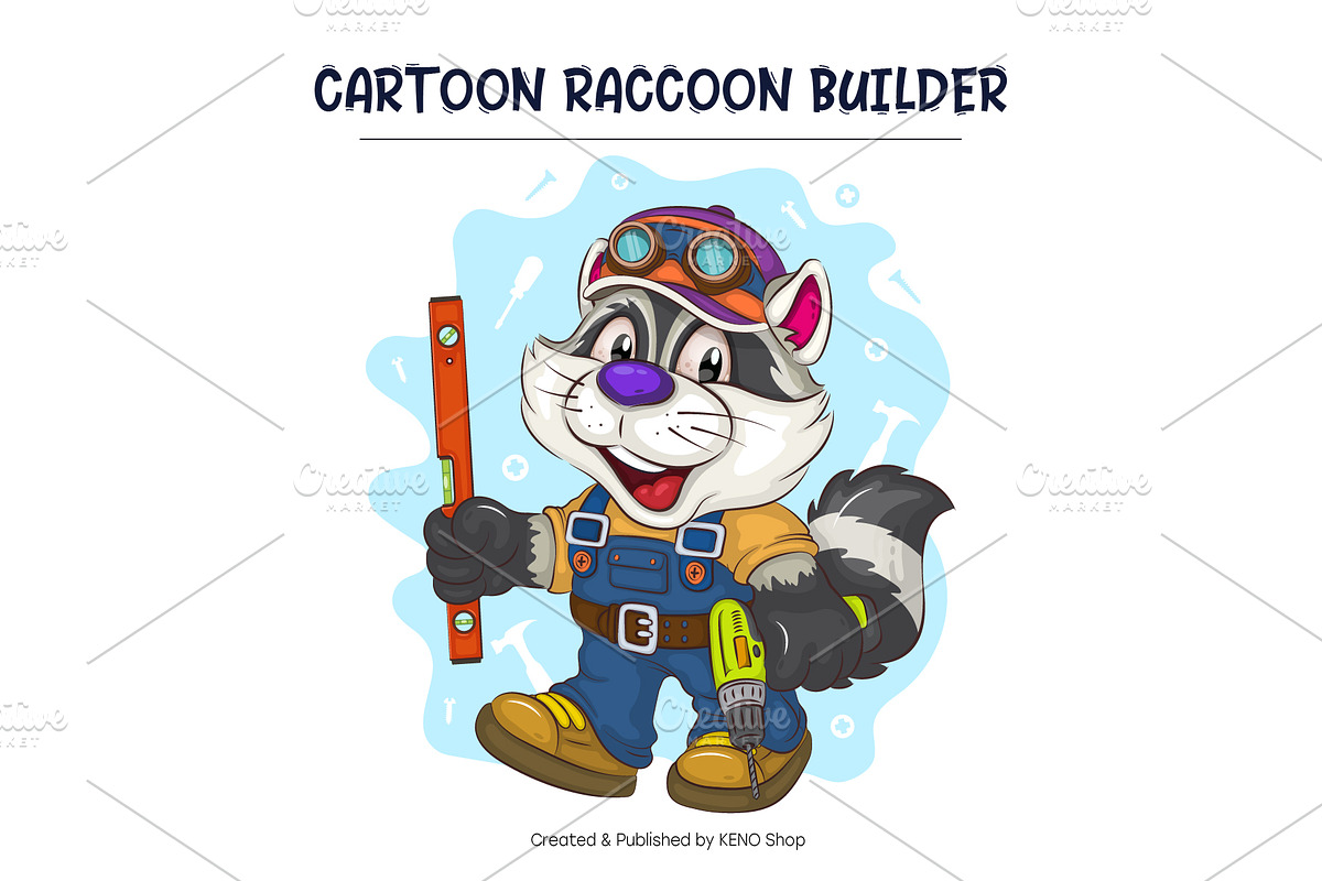 Set of Cartoon Raccoons 03. T-Shirt., an Animal Illustration by KENO Mascots (Photo 5 of 15)
