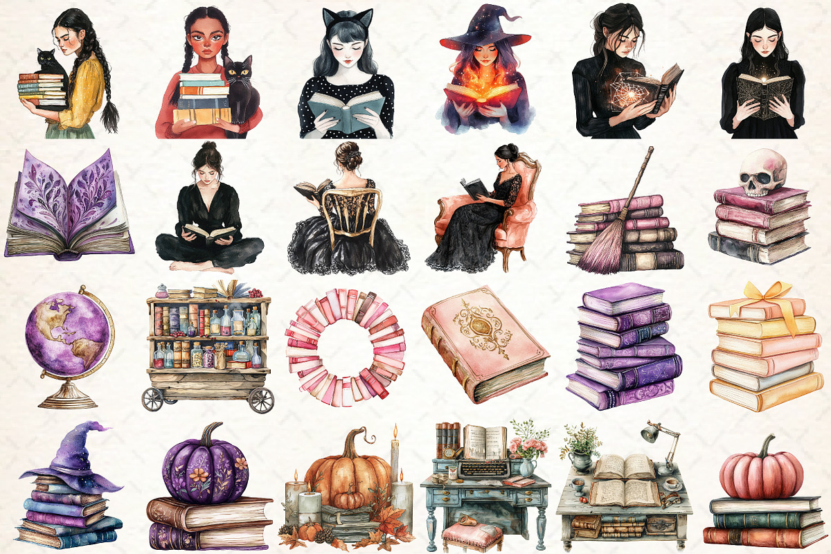 Haunted Bookstore Clipart, an Illustration by Libby Wishes (Photo 3 of 9)