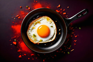 Perfectly fried egg with crispy edges in black skillet, a Food & Drink Photo by GoodGoods