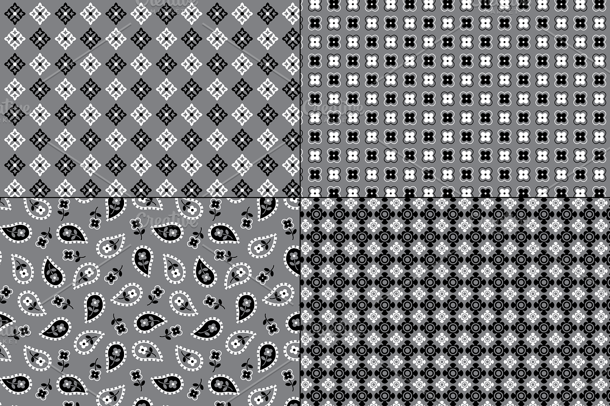Seamless Gray Bandana Patterns preview 4
