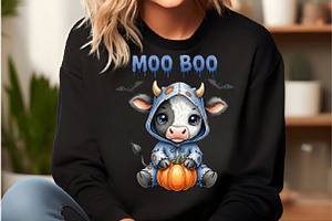 Moo Boo Halloween Cow PNG, an Illustration by DreamCafeArt