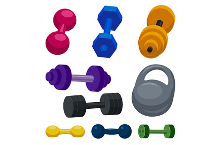 Dumbell icons set, cartoon style, a Sport Illustration by Ylivdesign