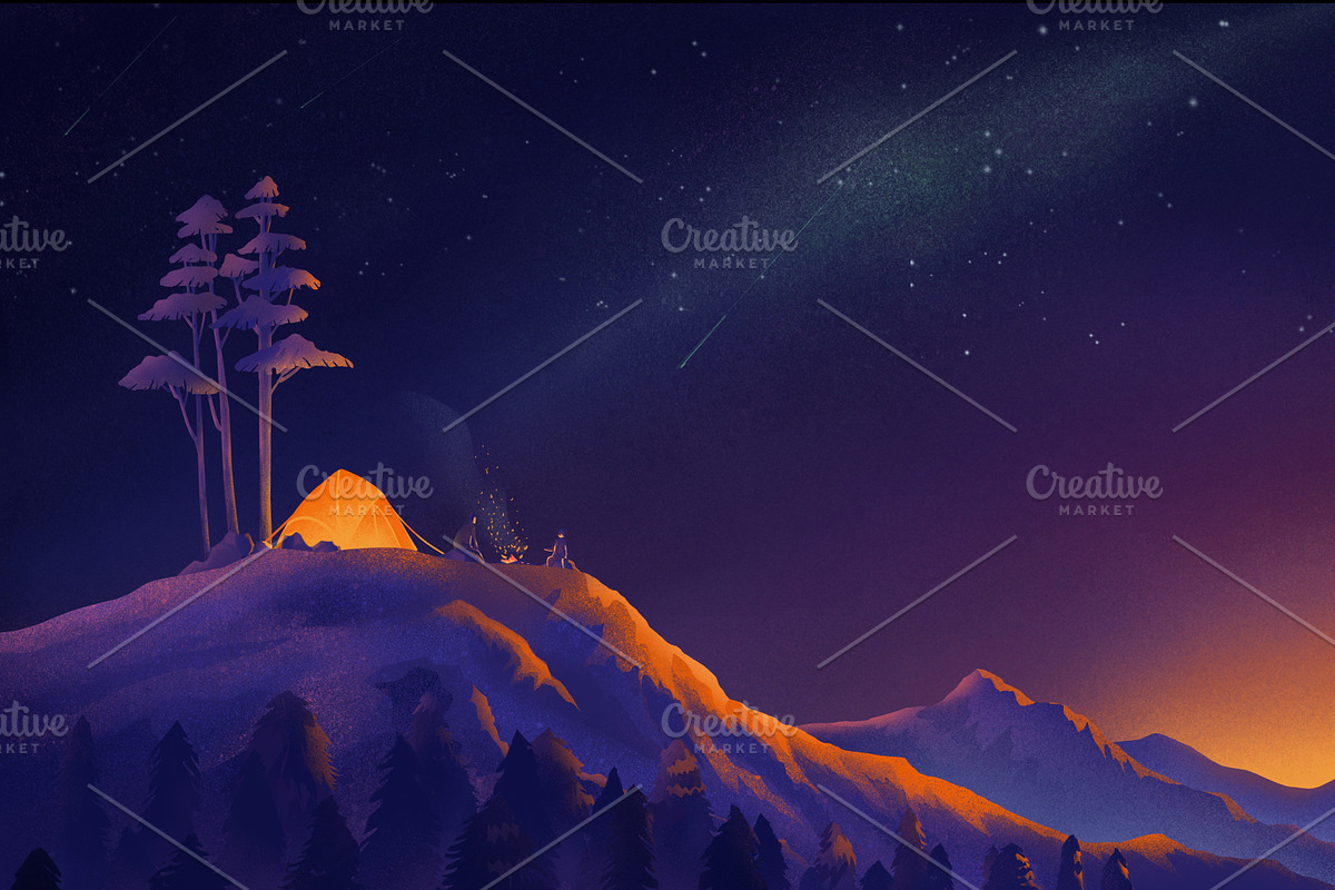 illustration of journey in night sky, an Illustration by Artmeesri (Photo 3 of 3)