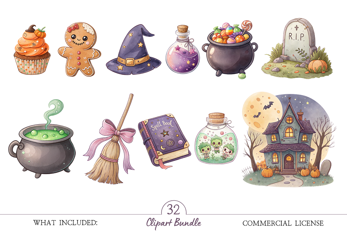 Kawaii Halloween PNG Clipart, a Seasonal Illustration by MockupWizard (Photo 3 of 5)