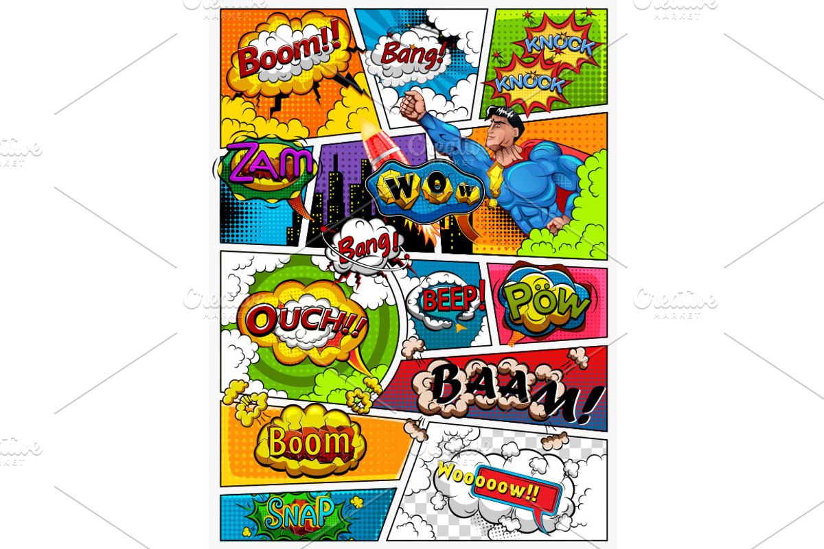 Comic book page divided by lines, an Illustration by Yayasya