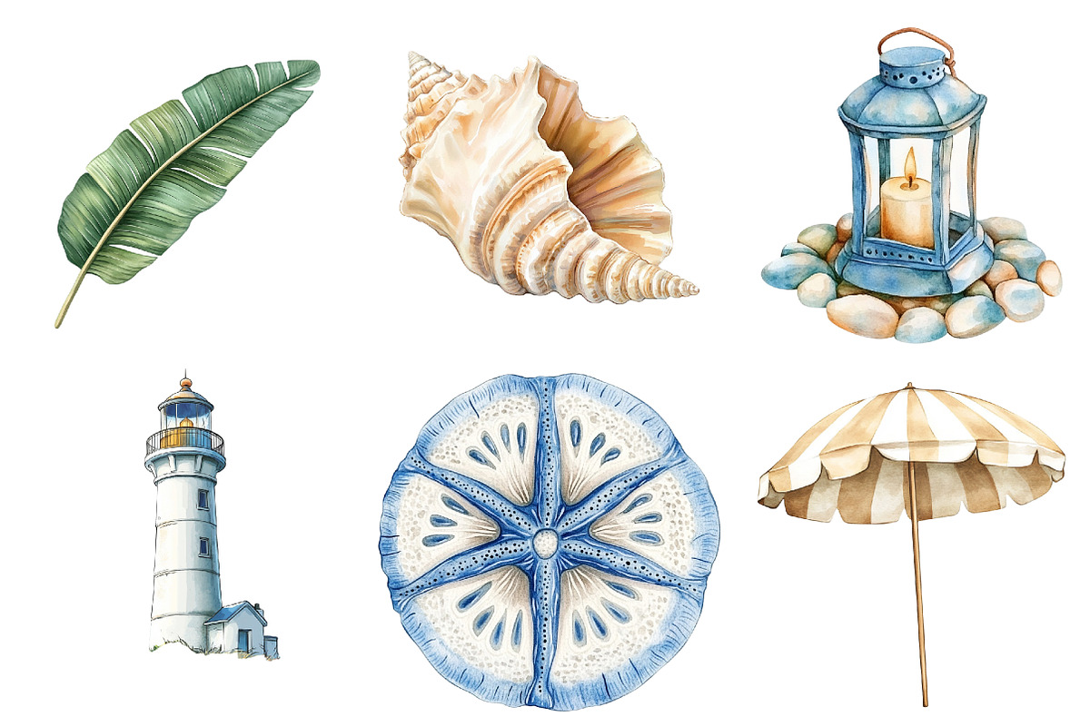 Watercolor Coastal Serenity Clipart, an Illustration by Watercolor design (Photo 3 of 5)