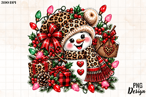 Leopard Snowman Wreath Christmas PNG