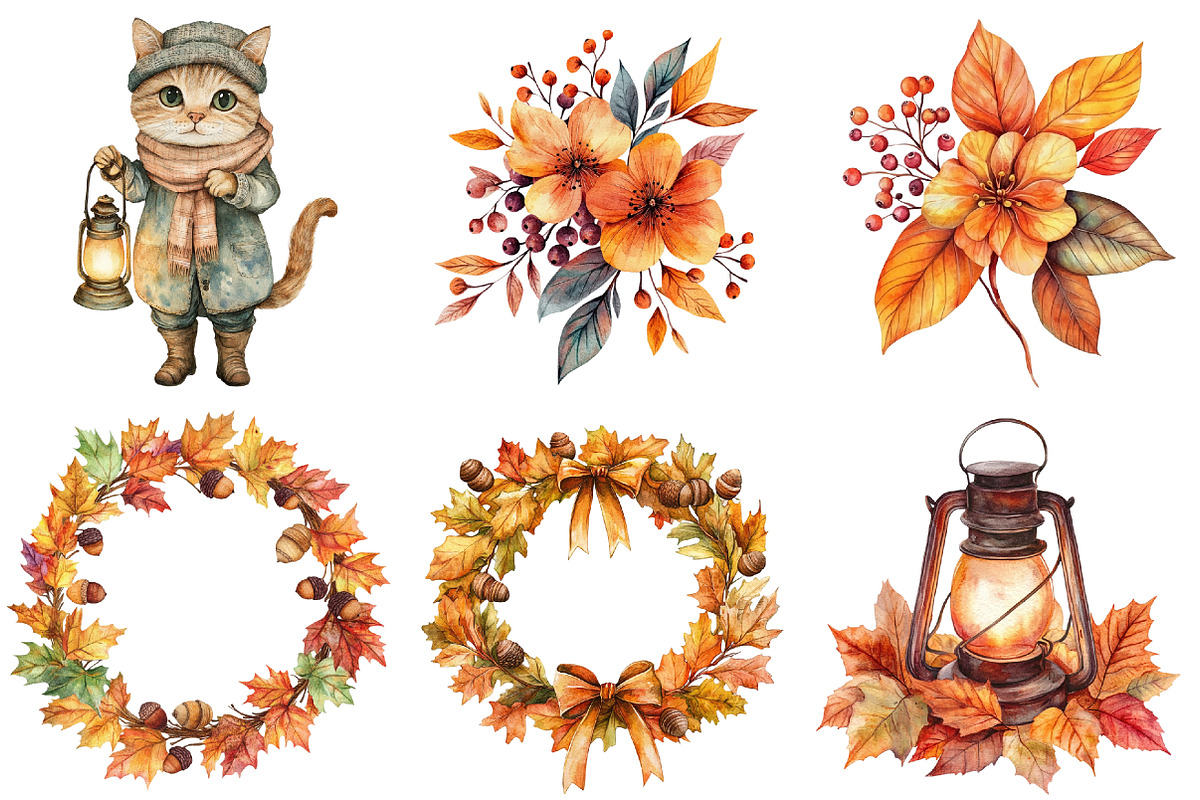 Cozy Autumn Floral Cat Animal, an Illustration by CitraGraphics (Photo 2 of 5)