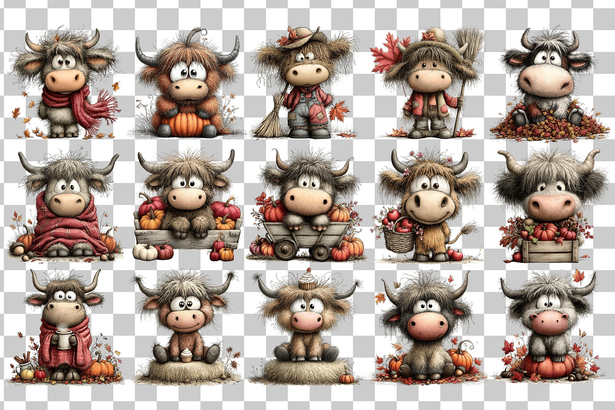 Autumn Highland Cow Clipart, an Animal Illustration by Nicolle's Colorful Art (Photo 3 of 6)